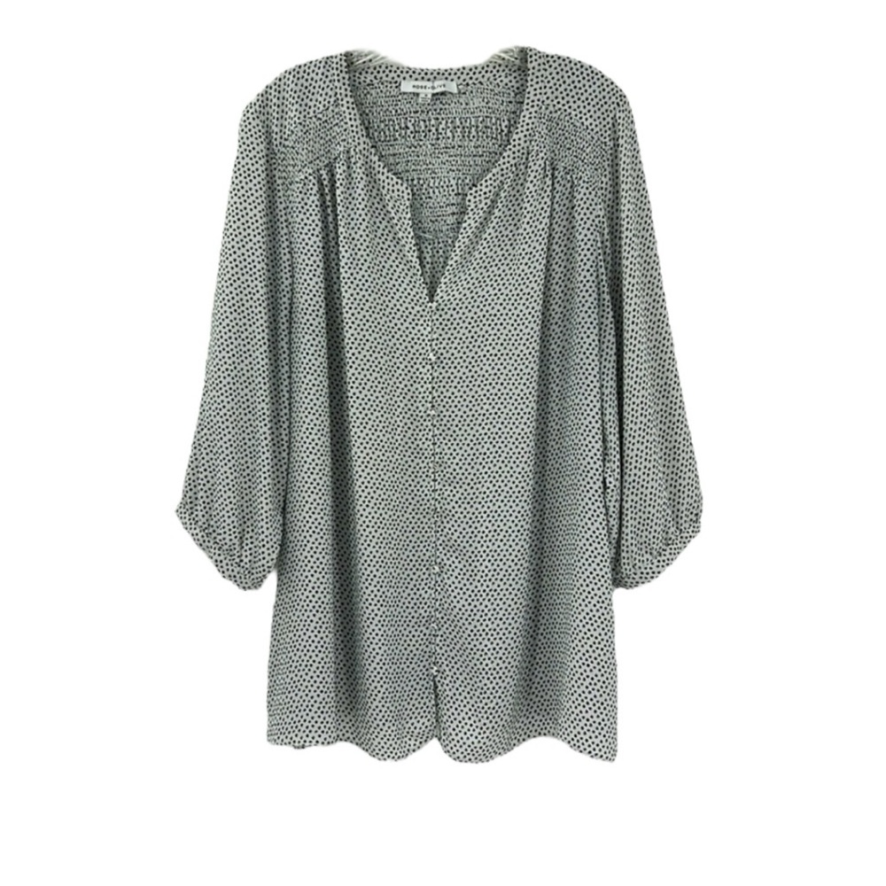 Rose & Olive 3/4 Puff Sleeve Silky Smocked Tunic-Size 1X-Office-Business